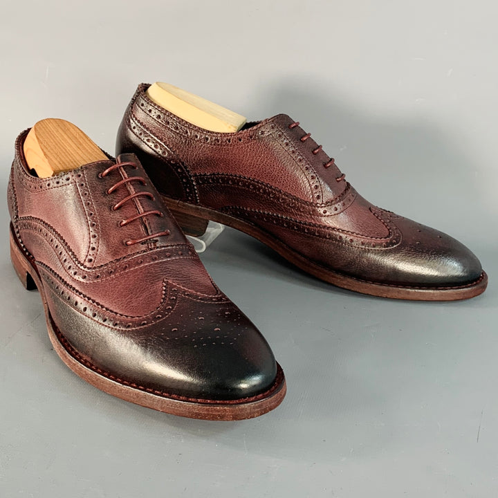 PAUL SMITH Size 8 Burgundy Antique Leather Wingtip Oxford Lace-Up Flexible Travel Shoes