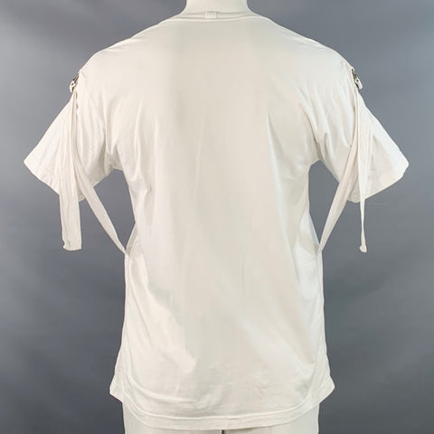 HELMUT LANG Size L White Cotton Jersey Crew Neck Straps Bondage T-shirt