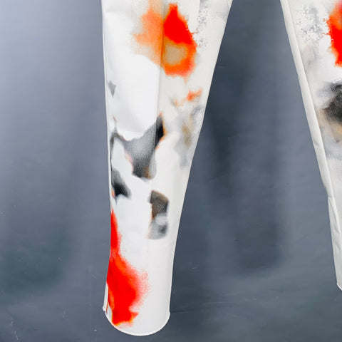 ALEXANDER MCQUEEN Size 40 White Multi Color Print Cotton Flat Front Dress Pants