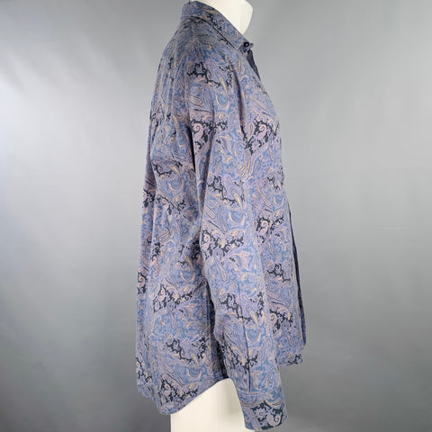 ETRO Size 41 Blue Grey Paisley Curved Cutaway Long Sleeve Shirt