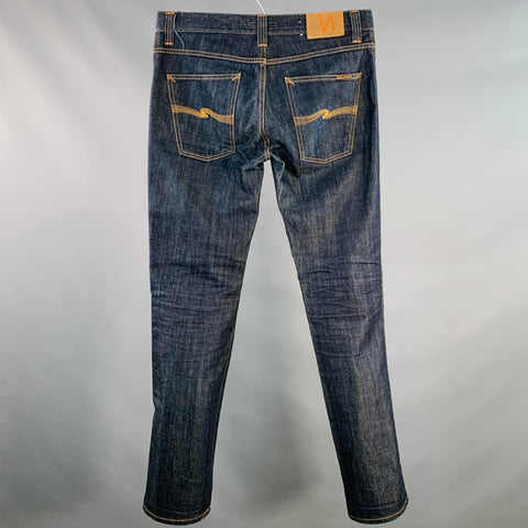 NUDIE JEANS Size 34 Slim Jim Indigo Contrast Stitch Cotton Straight Slim Zip Fly Jeans