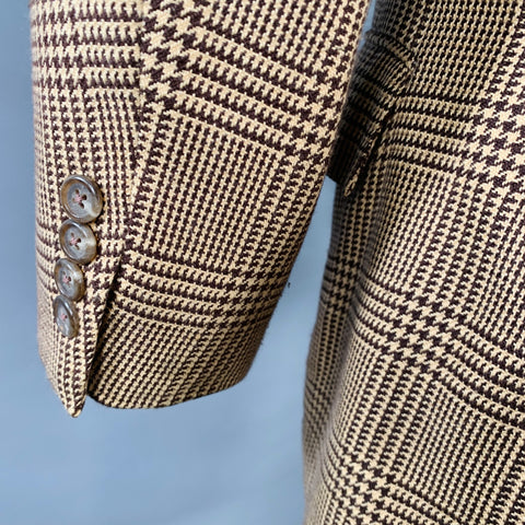 RALPH LAUREN Size 38 Regular Tan Brown Glenplaid Cotton Cashmere Sport Coat
