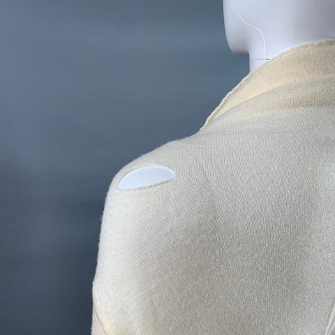 RICK OWENS Vintage CREATCH SS08 Size M Cream Merino Wool Knit Distressed Open Front Cardigan