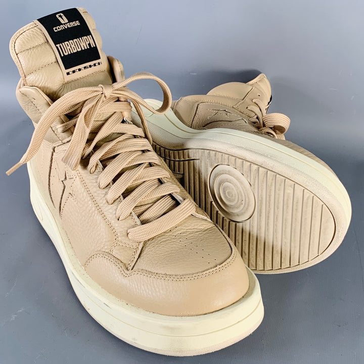 DRKSHDW Size 12 TURBOWPN Beige Cream Leather High Top Sneakers
