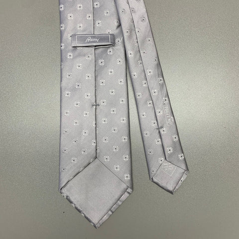 BRIONI Grey White Floral Silk Tie