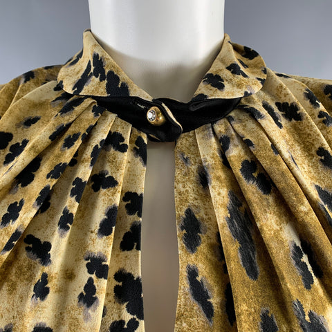 PRADA Size 6 Beige Black Viscose Abstract Drape-shoulder Long Dress