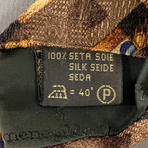 ERMENEGILDO ZEGNA Brown Beige Abstract Floral Silk Tie