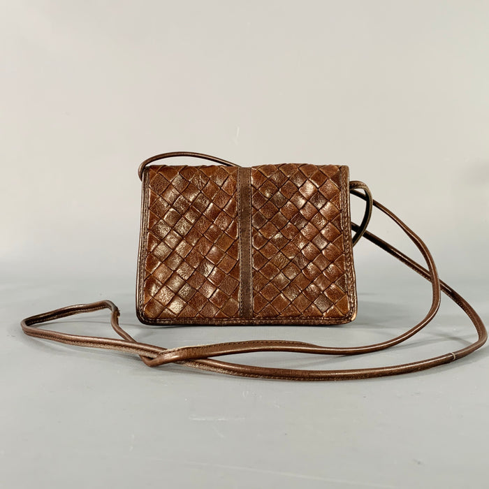 BOTTEGA VENETA Intrecciato Brown Woven Leather Crossbody Bag