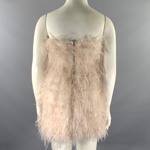 LAMARQUE Size L Tan Champagne Feathers Cocktail Dress