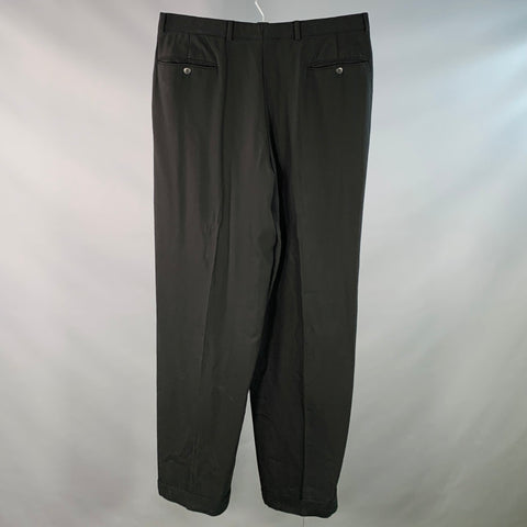 GIORGIO ARMANI Size 34 Black Wool Pleated Cuffed Tapered Dress Pants