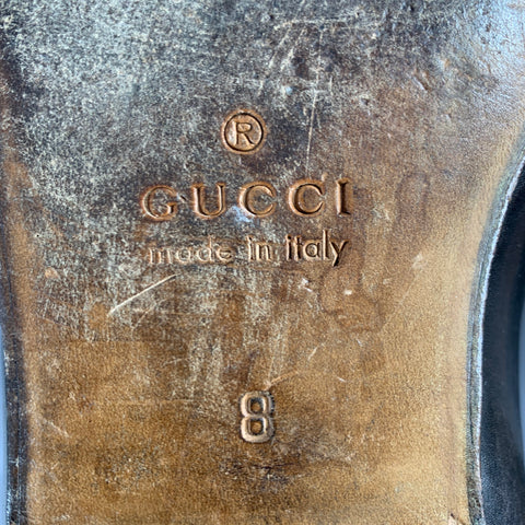 GUCCI Size 9.5 Black Gold Horsebit Leather Loafers