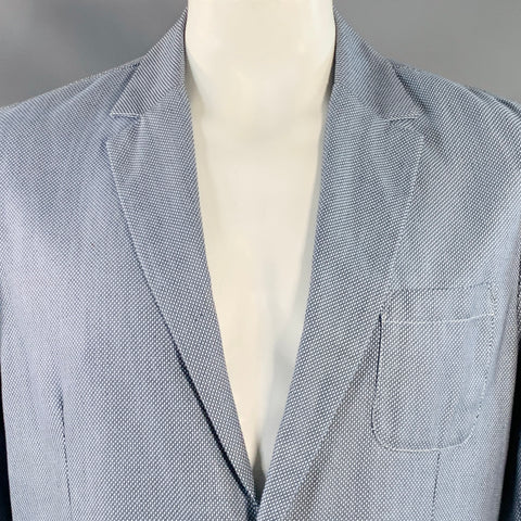 MYTHS Size 42 White Navy Nailhead Cotton Notch Lapel Jacket