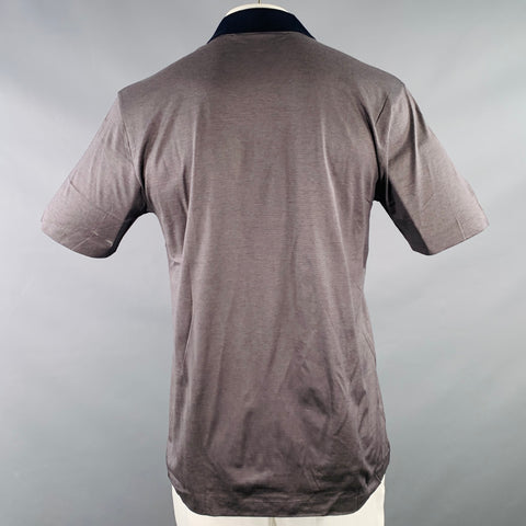 ERMENEGILDO ZEGNA Size 42 Tan Black Stripe Cotton One Pocket Polo