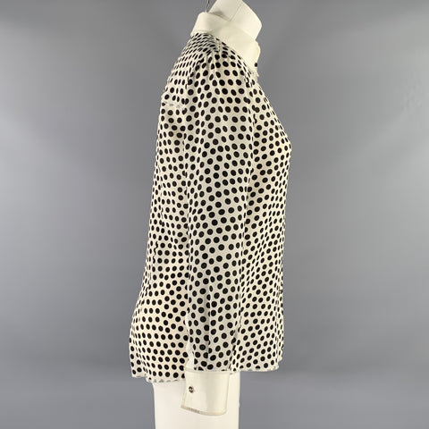 DOLCE & GABBANA Size S White Black Silk Spotted Pointed Collar Dress Top