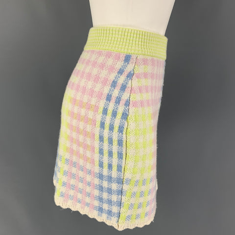 LOVE SHACK FANCY Taille XS Blanc &amp; Multi-Color Nylon Blend Plaid A-Line Mini Jupe