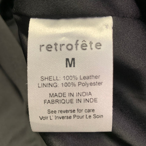 RETROFETE Taille M Blouson de motard en cuir d'agneau clouté de cristaux noir