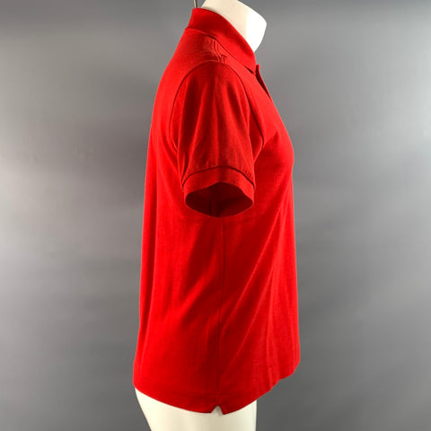 LACOSTE Size S Red Patch Cotton Spread Collar Polo