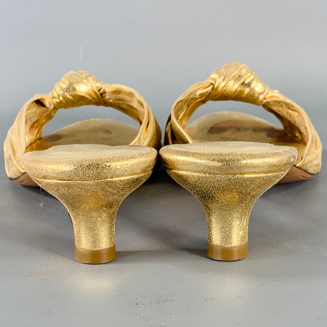 MARI GIUDICELLI Size 8 Jeanne Gold Metallic Leather Knots Kitten Heel Pumps