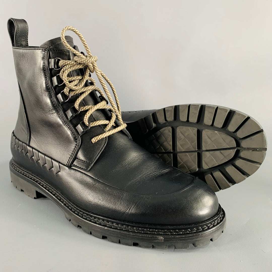 BOTTEGA VENETA Size 8.5 Black Leather Lace-Up Boots