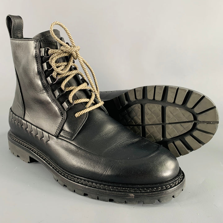 BOTTEGA VENETA Size 8.5 Black Leather Lace-Up Boots