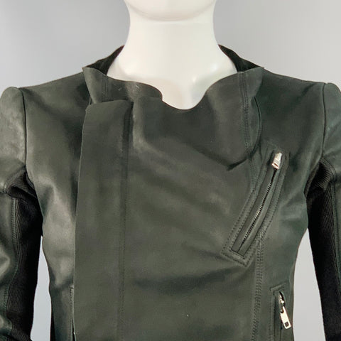 RICK OWENS Size 8 Black Lambskin Leather Biker Jacket
