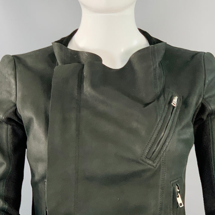 RICK OWENS Size 8 Black Lambskin Leather Biker Jacket