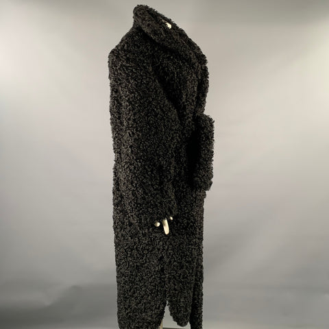 THE FRANKIE SHOP Size L Black Polyester Textured Faux Fur Belted Coat