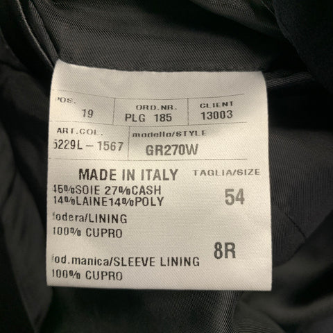 LANVIN Size 44 Regular Black Silk Cashmere Blend Peak Lapel Suit