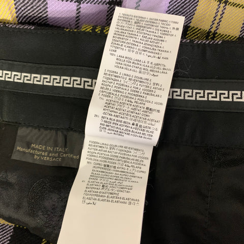 VERSACE FW2018 Size 4 Yellow Lavender Wool Plaid Tapered Casual Pants