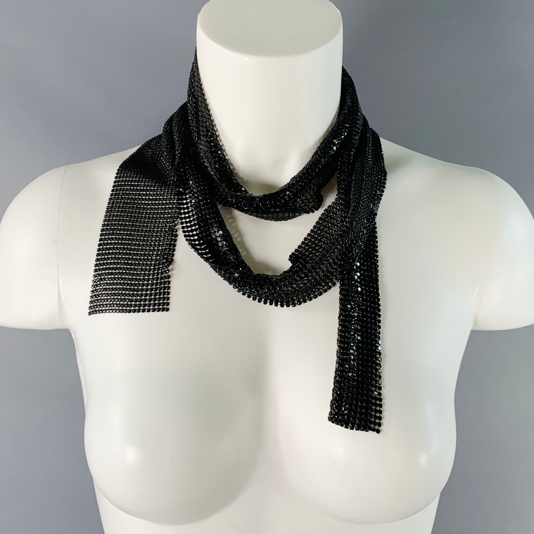 VINTAGE Black Mesh Metal Scarf Necklace