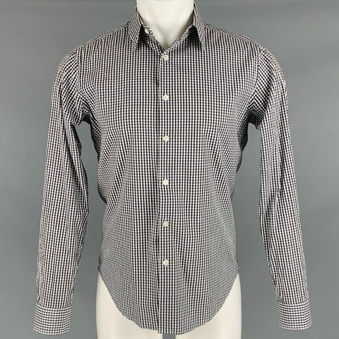 THEORY Size S Black White Checkered Cotton Button Up Long Sleeve Shirt