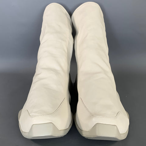 RICK OWENS Size 9 White Off White Leather Pull On Boots
