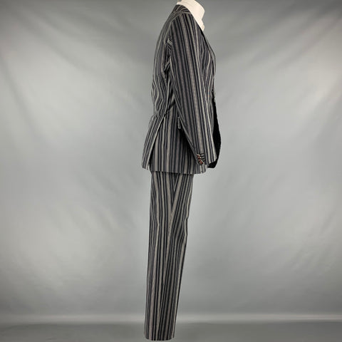 ETRO Size 40 Black White Stripe Cotton Peak Lapel Suit
