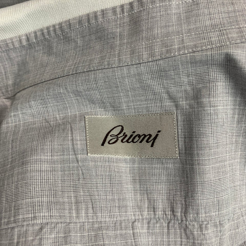BRIONI Taille XXXL Chemise à manches courtes boutonnée en coton à carreaux gris blanc