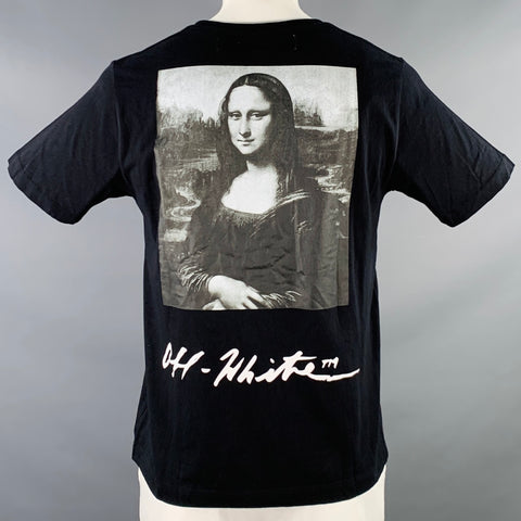 OFF-WHITE Size L Black White Mona Lisa Print Cotton Crew Neck T-shirt