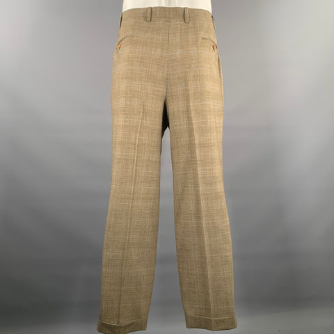 KITON Size 420 Brown Blue Plaid Wool Notch Lapel Suit