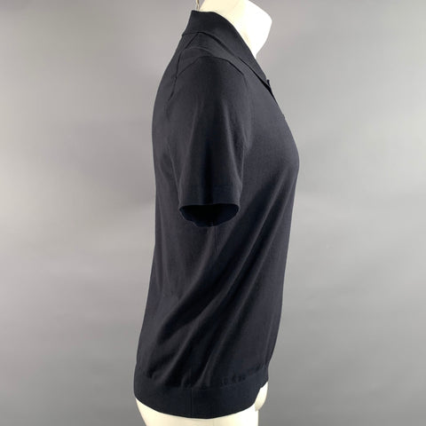 THEORY Size S Grey Black Solid Spread Collar Polo