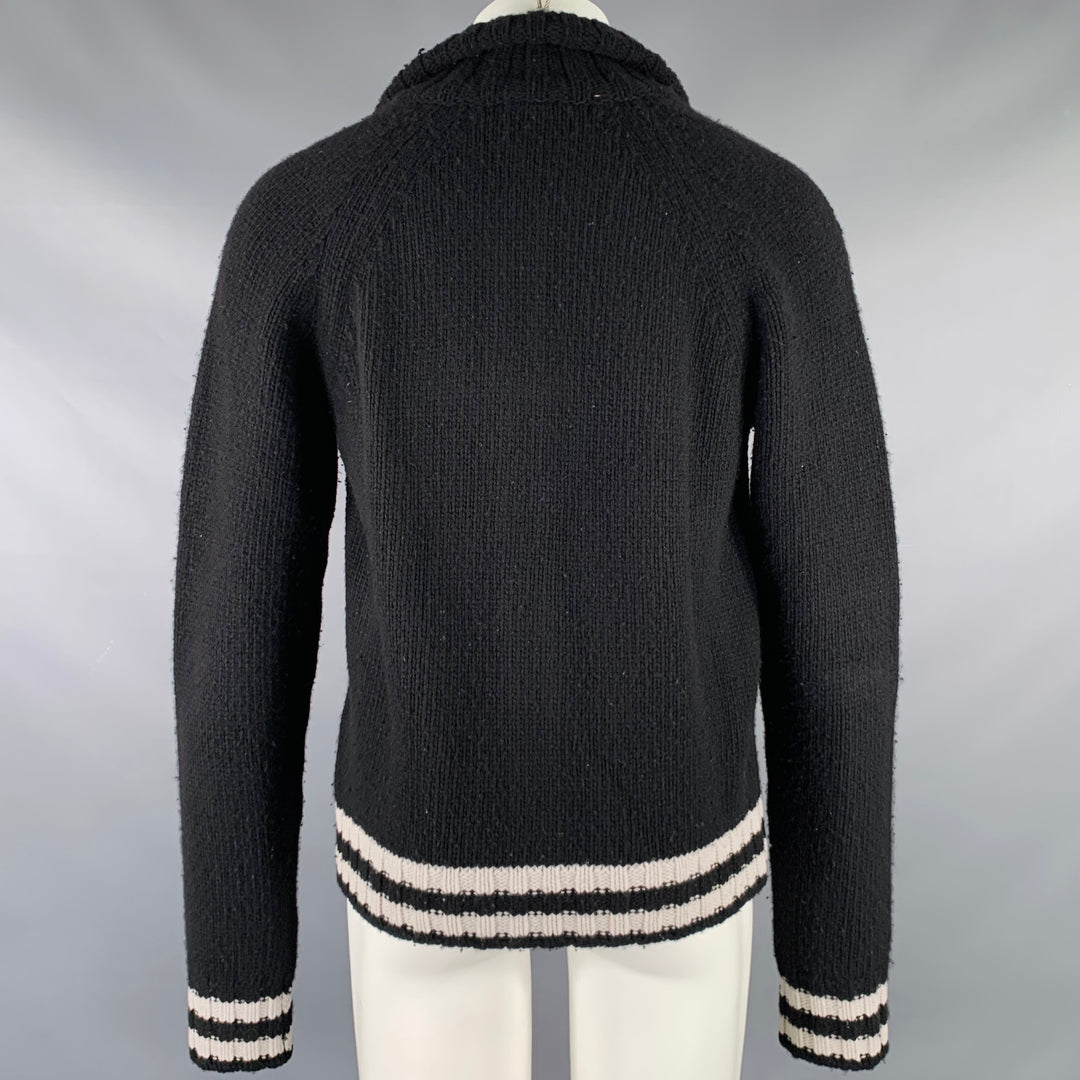 BALLY Size M Black White Knit Merino Wool Button Down Cardigan