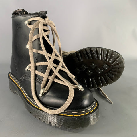 DOC MARTENS Size 9 Black Yellow Solid Leather Boots