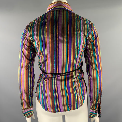 ETRO Size 8 Purple Rust Silk Stripe Pointed Collar Shirt