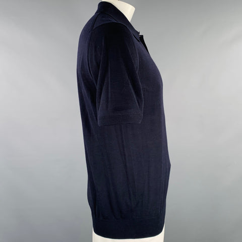 PRADA Size L Navy Knit Wool Buttoned Polo