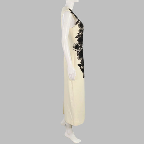 LELA ROSE Size 4 Jewel Cream Black Wool Blend Applique Sheath Dress