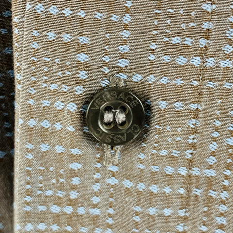 VERSACE Size S Grey Blue Dots Long Sleeve Shirt