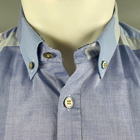 TED BAKER Size M Blue Light Blue Checkered Cotton One Pocket Short Sleeve Shirt