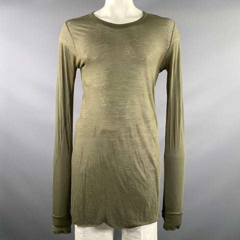 RICK OWENS Size L Green Olive See Through Cotton Oversized Long Sleeve Shirt