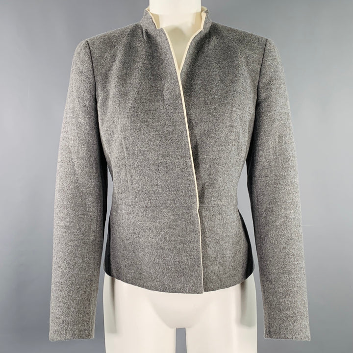 AKRIS Size 8 Grey Cream Two Tone Snaps Jacket Blazer