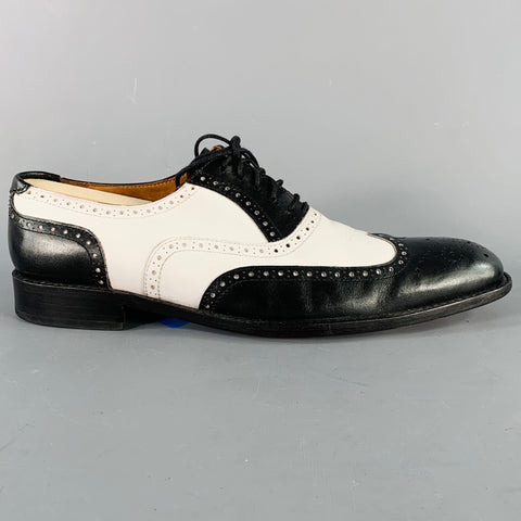 SILLA ARGENTINO Size 11 Black White Perforated Leather Wingtip Oxford Lace-Up Shoes