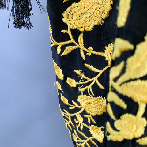 Manteau ouvert brodé en soie à franges noir et jaune ALICE + OLIVIA Taille XS/S