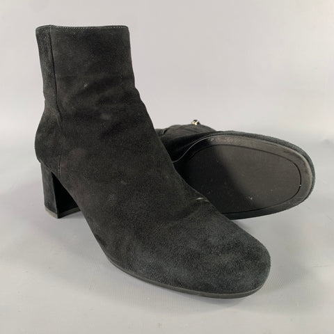 PRADA Size 7.5 Black Suede Textured Side Zipper Boots