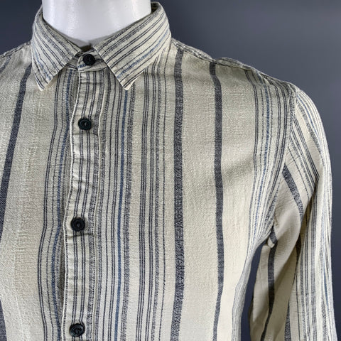 JOHN VARVATOS U.S.A. Size L Cream Blue Stripe Cotton Long Sleeve Shirt